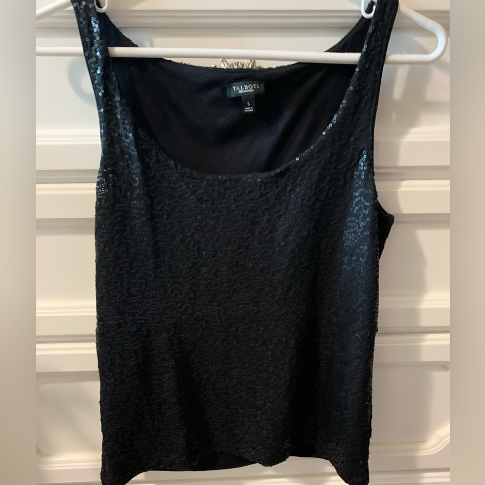 Talbots sleeveless black sequin top, size Small